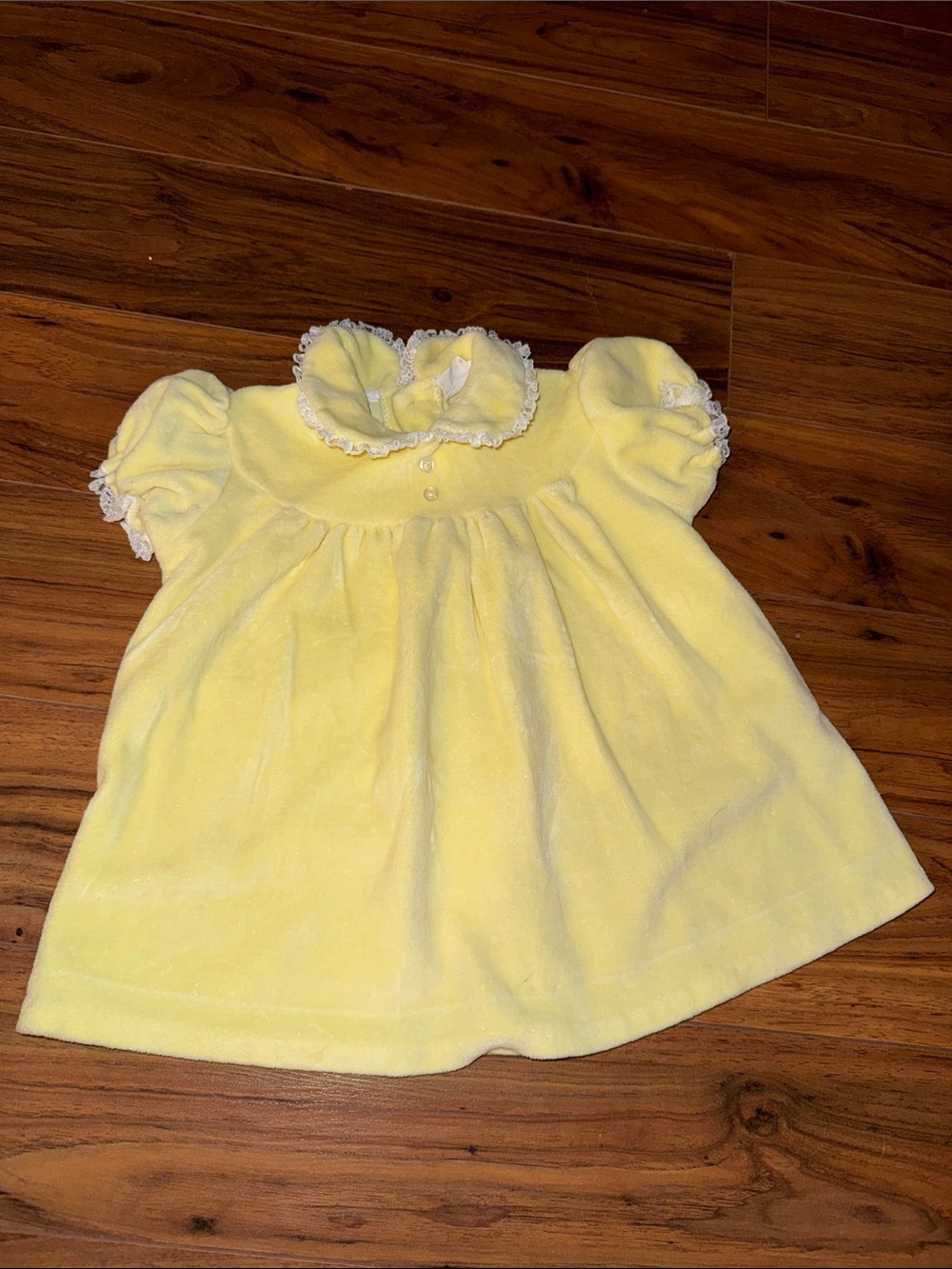 12m 60s VTG velvet Yellow Baby girls Dress Lace Collar adorable, pastel likely